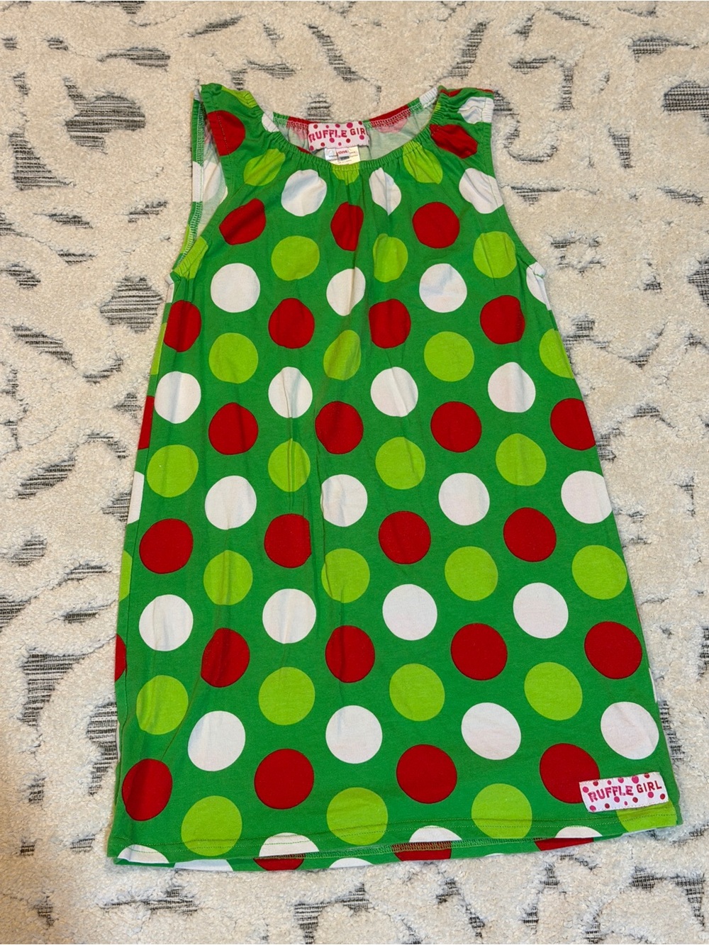 Ruffle Girl Green Polka Dot Kids Tunic Dress - Red, White & Lime Christmas 12/14